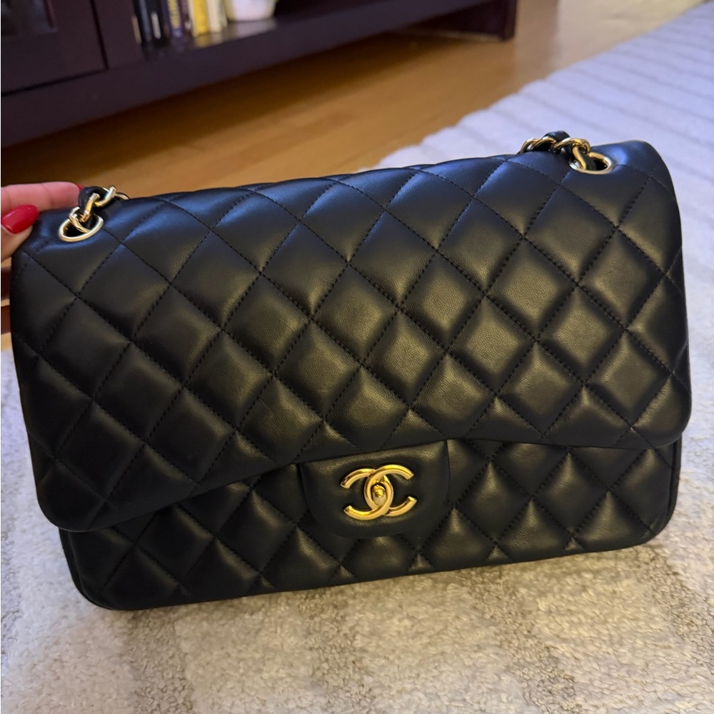 Chanel Black Quilted Shoulder Bag with Gold Accents